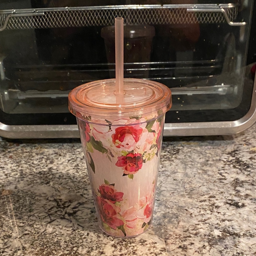 Floral Tumbler with Straw